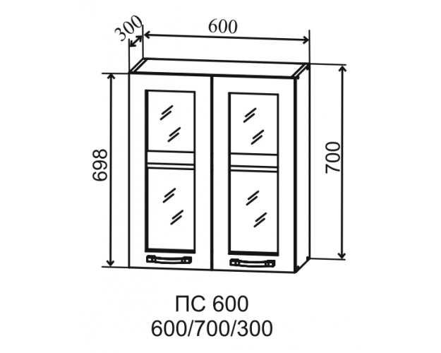 Шкаф верхний Квадро ПС 600 (стекло/Белая кожа/Серый)