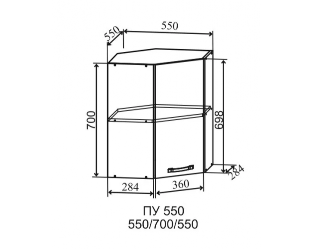 Гарда ПУ 550 шкаф верхний угловой (Белый патина/корпус Серый)