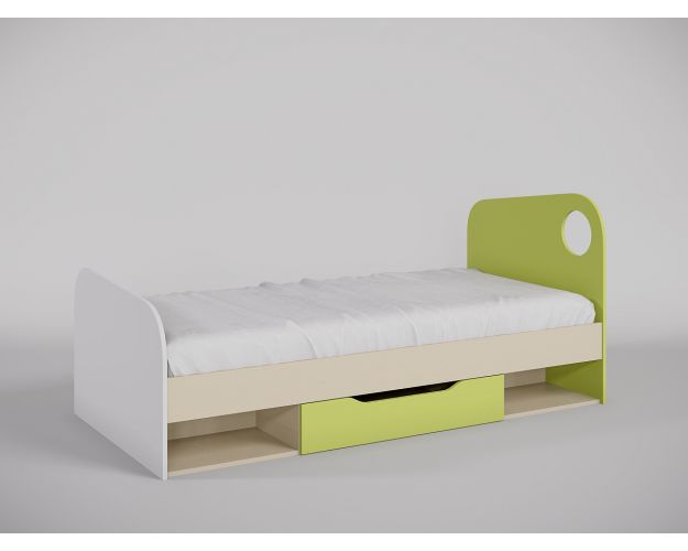 Кровать Эппл 1950х950 (Зеленый/Белый/Клен)