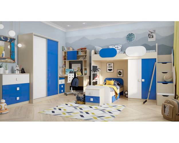 Детская комната Скай Люкс (Синий/Белый/корпус Клен)