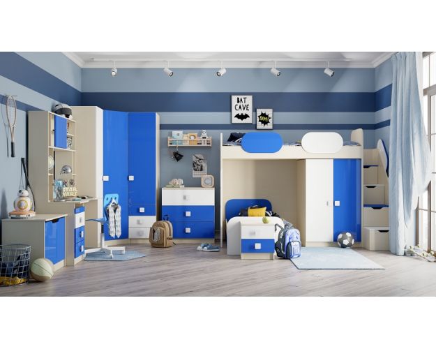 Система хранения над кроватью Скай люкс (Синий/Белый/корпус Клен)