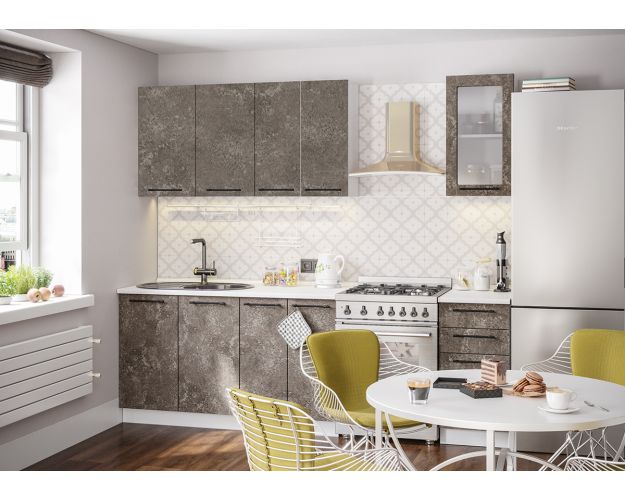 Кухонный гарнитур Нувель 1800мм белый/бетон коричневый