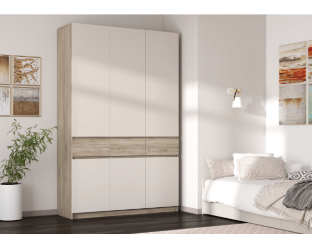 Шкаф трехстворчатый ШК-002 Бостон дуб крафт золотой / кашемир