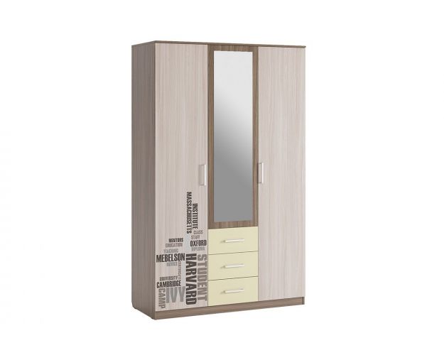 Колледж Шкаф 3-створчатый ясень шимо т./ясень шимо с./крем