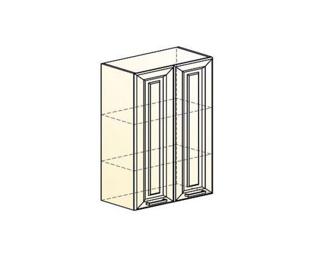 Атланта Шкаф навесной L600 Н900 (2 дв. гл.) (эмаль) (Белый/Сливки патина платина)