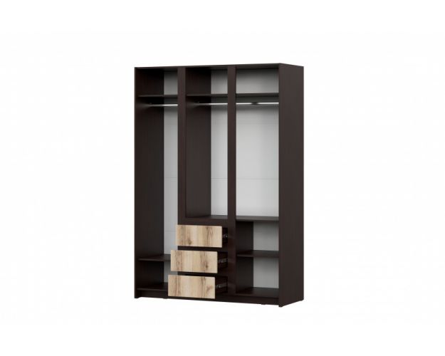 Шкаф для одежды 3-х створчатый с зеркалом МС Прага (Дуб Венге/Дуб Делано) в Новосибирске