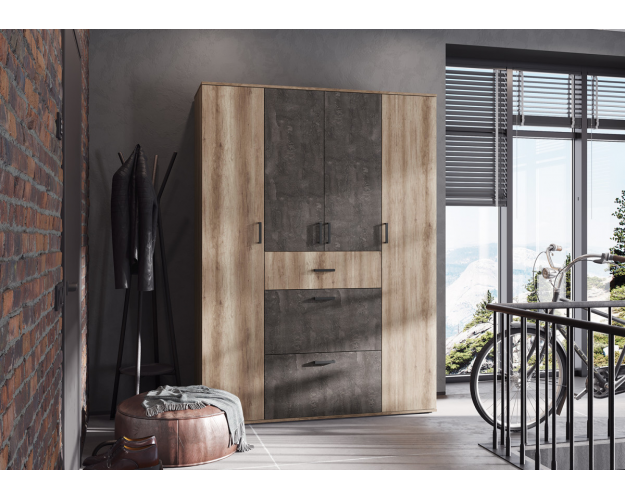 Шкаф четырехдверный Нельсон-3 дуб каньон / железный камень